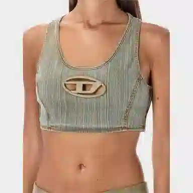 Diesel Letter Print Sleeveless Vest Green