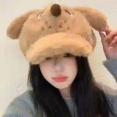 【秋冬必备~愤怒小狗】 攸委 可爱卡通毛绒鸭舌贝雷帽女冬季保暖加绒加厚显脸小 涤纶 时尚百搭学生毛茸茸棒球帽八角帽 男女同款情侣款