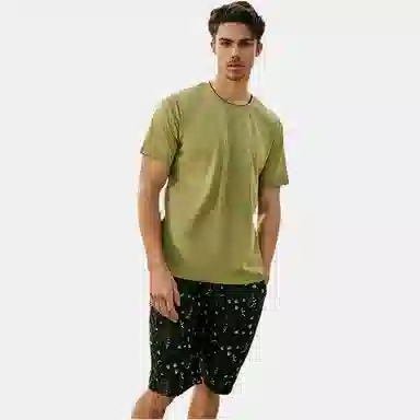 舒雅 柔软亲肤透气家居简约睡衣套装 男款 绿色