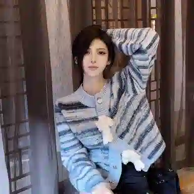 桴生 法式立体小熊彩虹条纹开衫女秋宽松日系软糯减龄可爱外套针织衫 女款