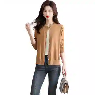 恒源祥 圆领时尚开衫通勤百搭纯色长袖针织衫 女款