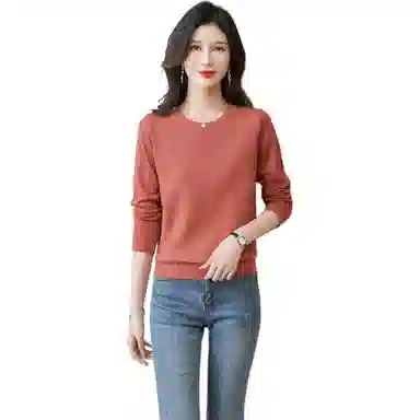 恒源祥 纯色百搭圆领宽松休闲长袖针织衫 女款
