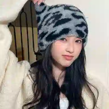 【y2k甜酷辣妹~秋冬】 攸委 复古豹纹可爱猫耳朵毛绒针织帽子女冬季保暖防寒护耳加绒 涤纶 时尚潮流百搭包头冷帽绒线帽 男女同款情侣款