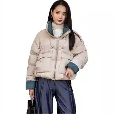 鸭鸭 拼色立领保暖百搭短款长袖羽绒服 女款