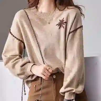 【dme】 纯色圆领长袖针织衫 女款 杏色