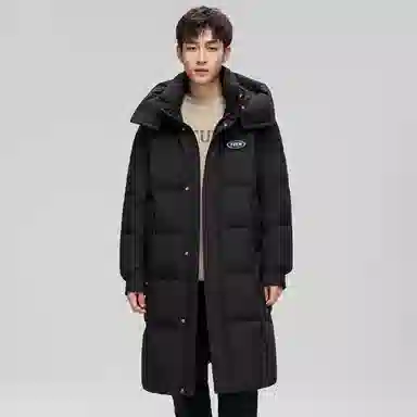 鸭鸭 拼色加厚长款休闲长袖羽绒服 男女同款