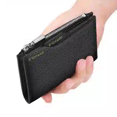 歌若拉 可抽证件包二合一荔枝纹简约实用 头层牛皮 钱包 男款 经典黑/咖啡色