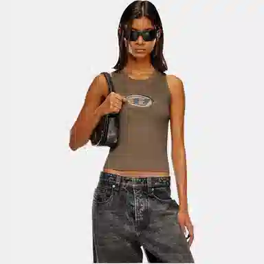 DIESEL OVAL-D Brown Tank Top
