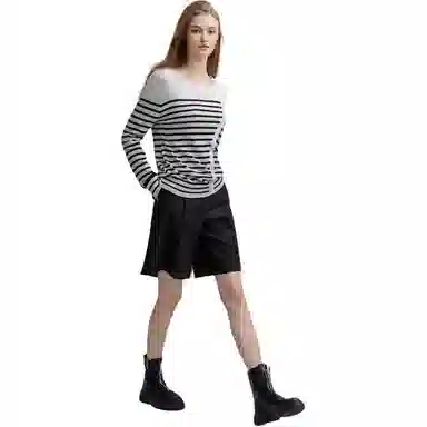 【dme】 舒适气质条纹圆领休闲慵懒套头针织衫 女款 米白