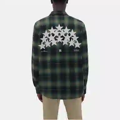 AMIRI Star Leather Flannel Shirt Green