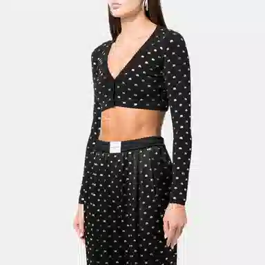 Alexander Wang FW22 Embellished V-Neck Cropped Knit Top Black