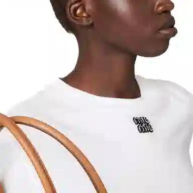 Miu Miu Logo Embellished T-Shirt White