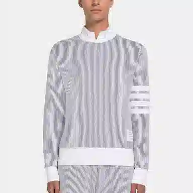 Thom Browne SS23 Classic Four-Bar Crewneck Sweatshirt Light Grey