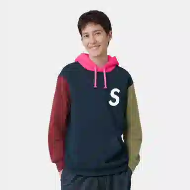 Supreme SS19 S Logo Colorblocked Hoodie Navy