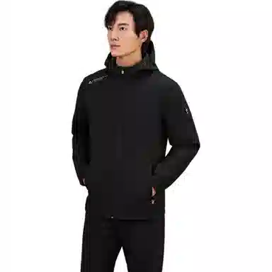 探路者 纯色连帽简约舒适夹克外套 男款 黑色