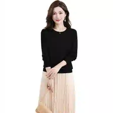 恒源祥 圆领舒适时尚纯色简约休闲长袖针织衫 女款