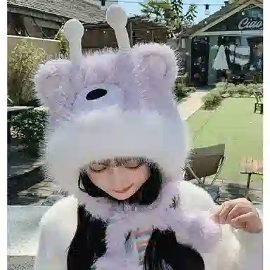 【呆萌小怪兽~冬日入】 攸委 韩版可爱卡通蜂蜜熊毛绒护耳帽子秋冬季加绒保暖 涤纶 时尚百搭骑行防寒风绒线帽雷锋帽 男女同款情侣款