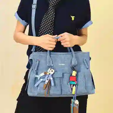 Guliangjiji Building Block Laptop Bag Denim Large Tote Unisex