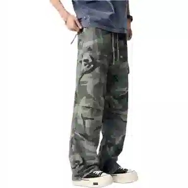 赞仕 纯棉水洗直筒宽松休闲工装裤 男款