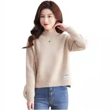 恒源祥 时尚简约休闲气质半高领纯色打底衫女长袖针织衫 女款