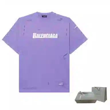 Balenciaga SS22 Caps Destroyed T-Shirt Purple