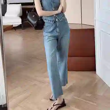 美洋 怀旧毛边牛仔裤 女款 蓝色