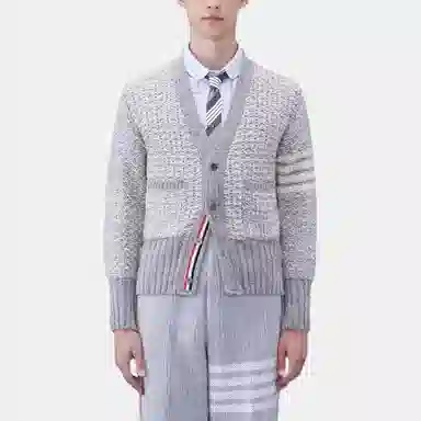 Thom Browne Mohair Tweed V-Neck Cardigan