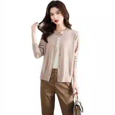 恒源祥 圆领时尚开衫通勤百搭纯色长袖针织衫 女款