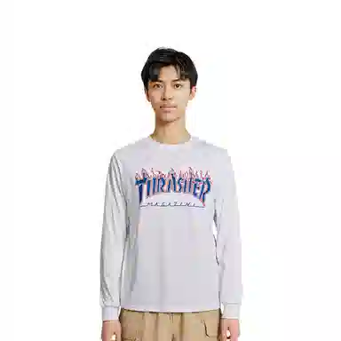 Thrasher Patriot Flame Logo Crewneck Long Sleeve White