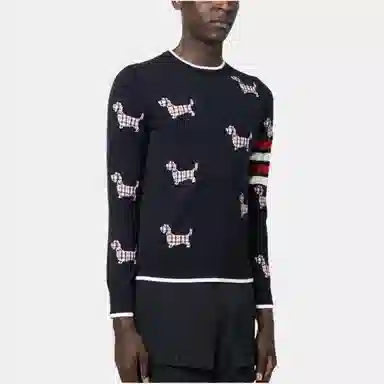Thom Browne Merino Wool Animal Print Sweater Navy