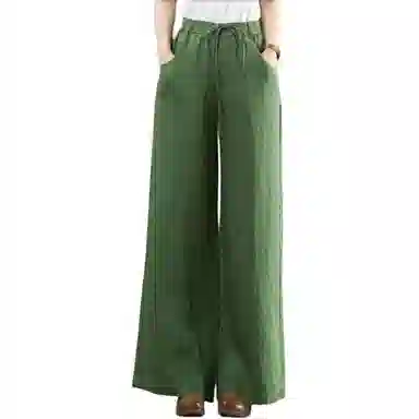 兰缪 优雅复古轻盈舒适薄款时尚阔腿长裤高腰大码宽松百搭休闲裤 女款