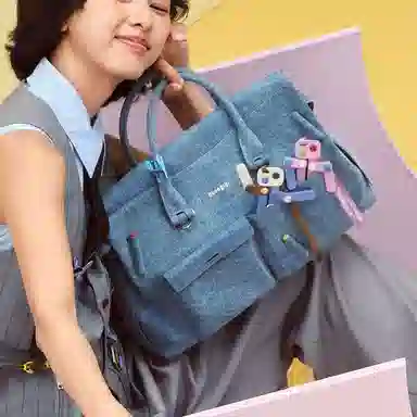 Guliangjiji Building Block Laptop Bag Denim Large Tote Unisex