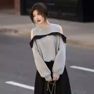 【dme】 套头圆领宽松长袖卫衣 女款 麻灰