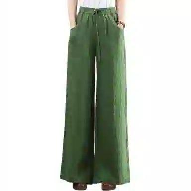 兰缪 优雅复古轻盈舒适薄款时尚阔腿长裤高腰大码宽松百搭休闲裤 女款