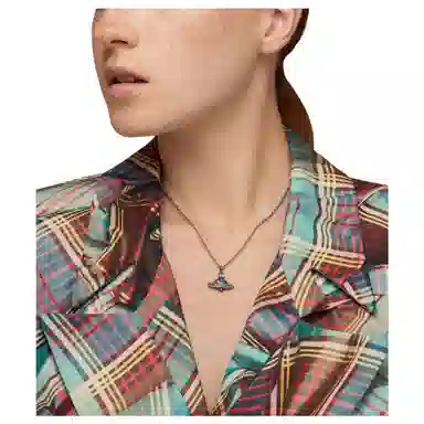 Vivienne Westwood Diamante Heart Pendant Necklace Gunmetal