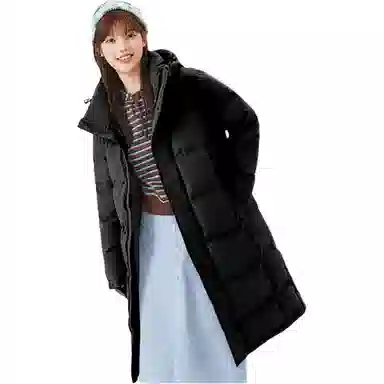 鸭鸭 纯色中长款连帽拉链保暖休闲羽绒服 男女同款