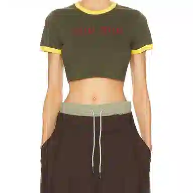Miu Miu SS24 Logo Embroidered Crop T-Shirt Green