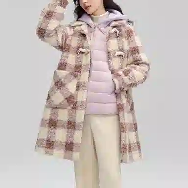鸭鸭 中长款加厚格子大衣保暖外套真两件羽绒服 女款