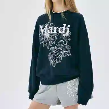 MARDI MERCREDI SS25 SWEATSHIRT TRIPLE FLOWER_NAVY WHITE