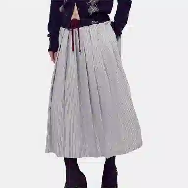 MARDI MERCREDI FW25 COTTON PLEATED MAXI SKIRT STRIPE_BLUE