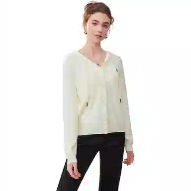 爱依服 纯色连帽开衫简约针织衫 女款 杏