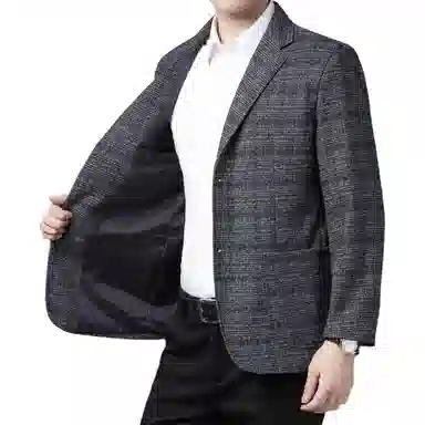 老爷车 男装春秋季时尚洋气商务绅士立体设计经典格子外套西装 男款