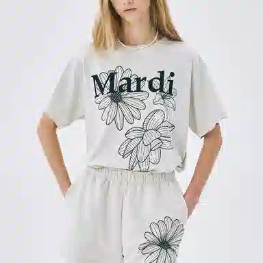 MARDI MERCREDI TSHIRT TRIPLE FLOWER_OATMEAL BLACK SS25T