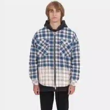 False Perception Washed Blue Plaid Hoodie Jacket