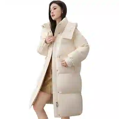 鸭鸭 纯色连帽简约加厚中长款羽绒服 女款