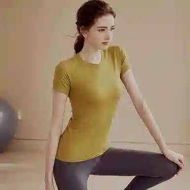 达兹 纯色圆领修身套头短袖健身衣 女款