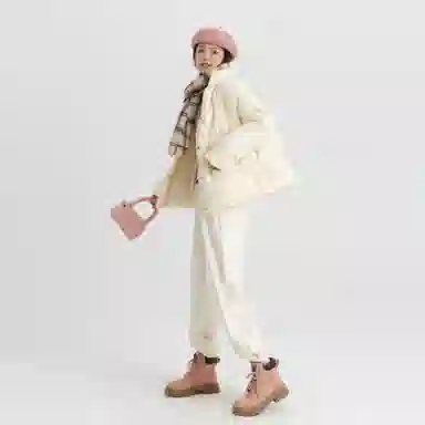 小镇姗姗 加绒束脚纯色休闲裤 女款 米白色