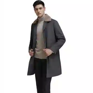GOLDLION Detachable Shearling Collar Coat