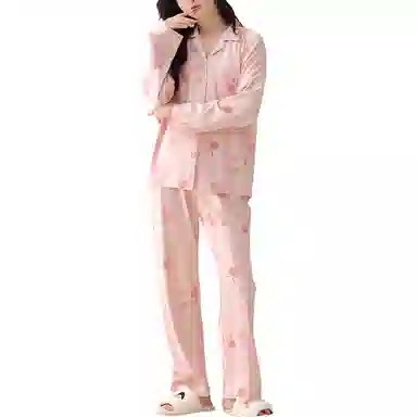 欧迪芬 休闲简约舒适长袖可外穿睡衣套装 女款 粉色