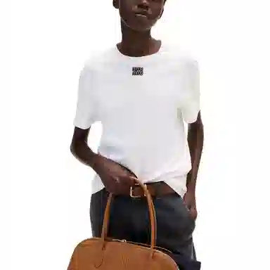 Miu Miu Logo Embellished T-Shirt White